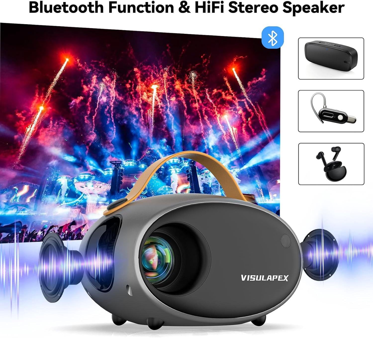 VISULAPEX 5G WiFi Projector with Bluetooth, Zoom Function, HD 1080P Portable Movie Projector for iPhone Outdoor Home Theater
