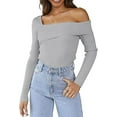 thumbnail image 3 of CoCopeaunts Women's Long Sleeve Off Shoulder Tunic Sweater Fall Winter Sexy Ribbed Knit Slim Fit Crop Tops, 3 of 6