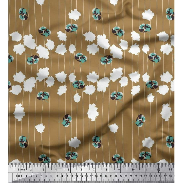 Soimoi Velvet Fabric Stripe & Floral Artistic Printed Fabric 1 Yard 58 Inch Wide