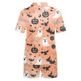 thumbnail image 4 of Tnhcen Women's 2025 Halloween Pajama Set Short Sleeve Collared Button Up Shorts Comfortable Loungewear Soft Home Wear S-2XL Multiple Colors Available Rose Gold, 4 of 8