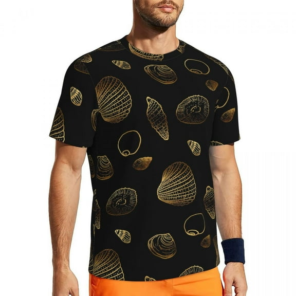 T Shirt For Men Sports Sea Shells Popular Gold and Black Summer Tee Shirt O Neck Streetwear Design T