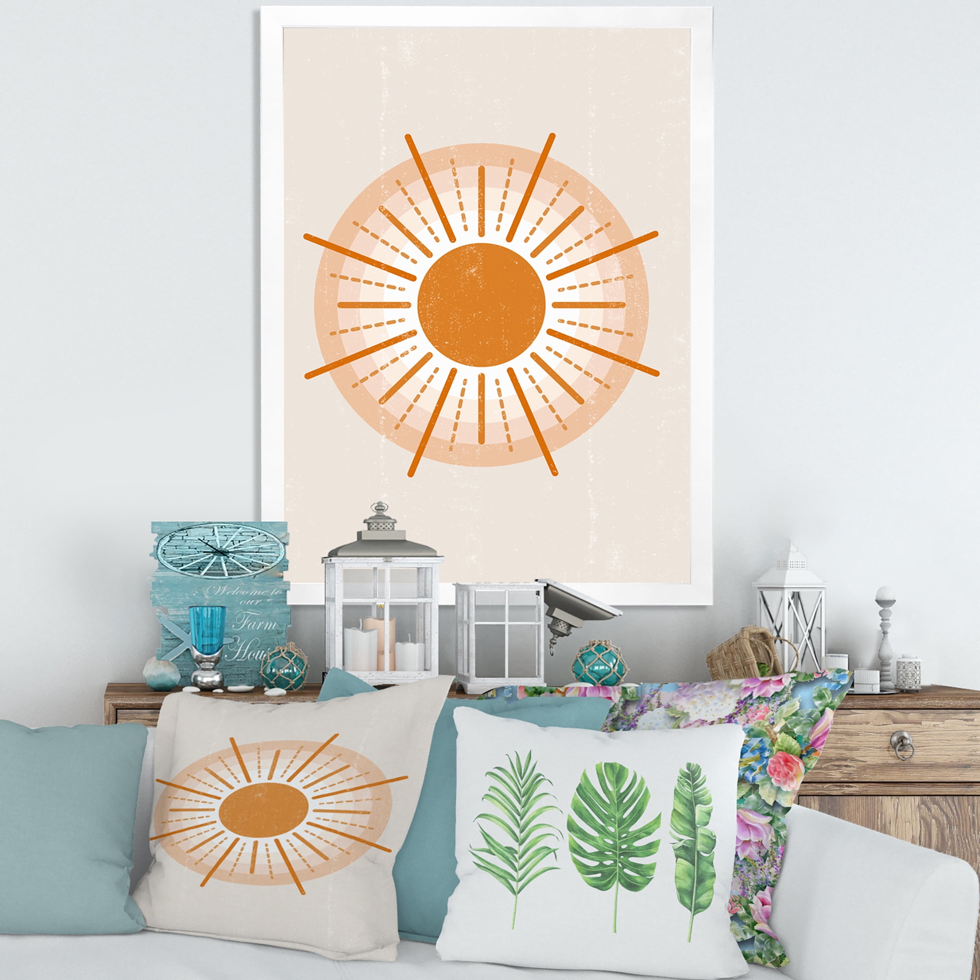 Designart 'Orange Radiant Sun II' Modern Framed Art Print