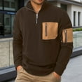 thumbnail image 2 of Mens Sweatshirts Utility Quarter Zip Pullover Top Multiple Pockets Stand Collar Long Sleeve Loose for Outdoor Brown XL, 2 of 6