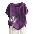 thumbnail image 2 of JUNWELL Femmes Tops Dégagement Mode Femmes Été en Vrac Imprimé Rond T-Shirt Manches Courtes Blouse Décontractée Tops, 2 of 3