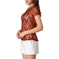 thumbnail image 5 of MODA NOVA Junior's Contrast Doll Collar Short Sleeve Tops Sheer Lace Top Red S, 5 of 6
