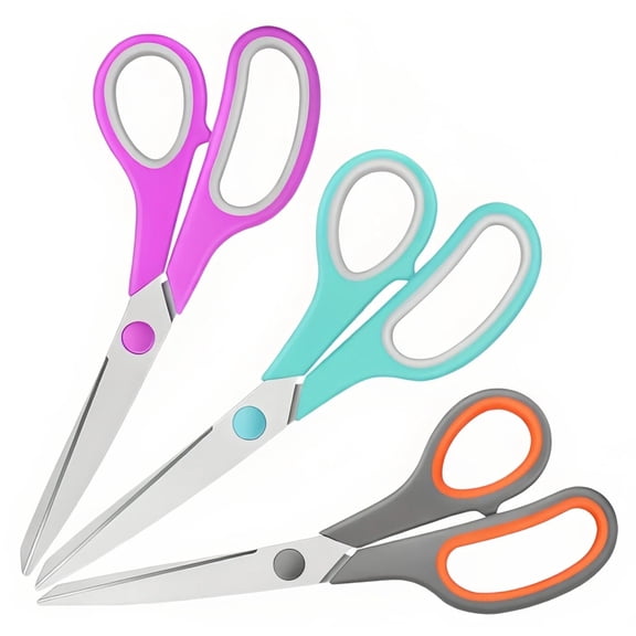 Crenova 8" Office Scissors Heavy Duty, 3-Pack, Sharp Blunt Tip, Colorful/Black