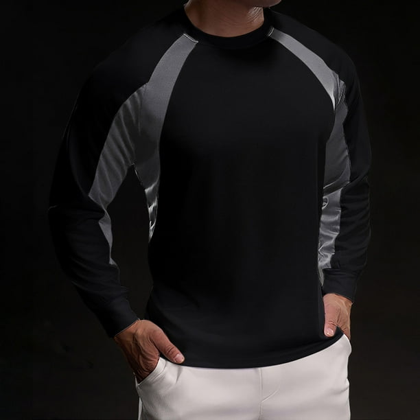 pstuiky camisetas de manga larga para hombre, Camiseta de ejercicio Splice Colorr para hombre, ajustada, de alta resiliencia, con cuello redondo y manga larga salir tops xxxl