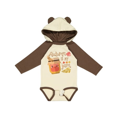 

Inktastic Autumn is My Jam with Cute Jar and Fall Leaves Gift Baby Boy or Baby Girl Long Sleeve Bodysuit