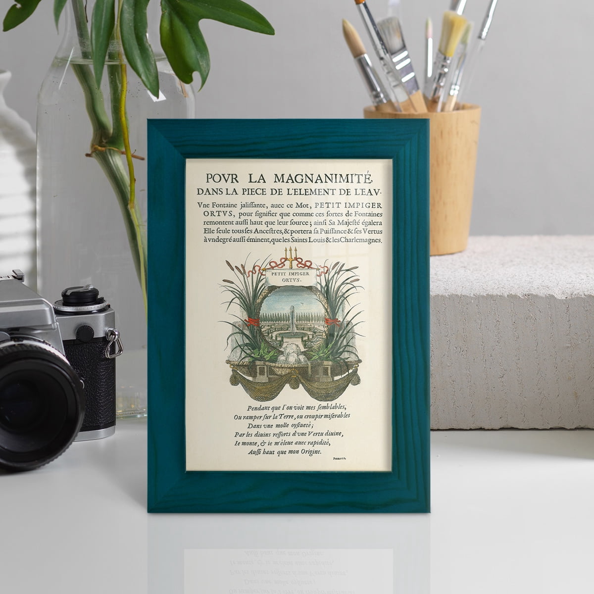 Printed Embellished Bookplate II - Framed Print w/glass - Ocean Blue