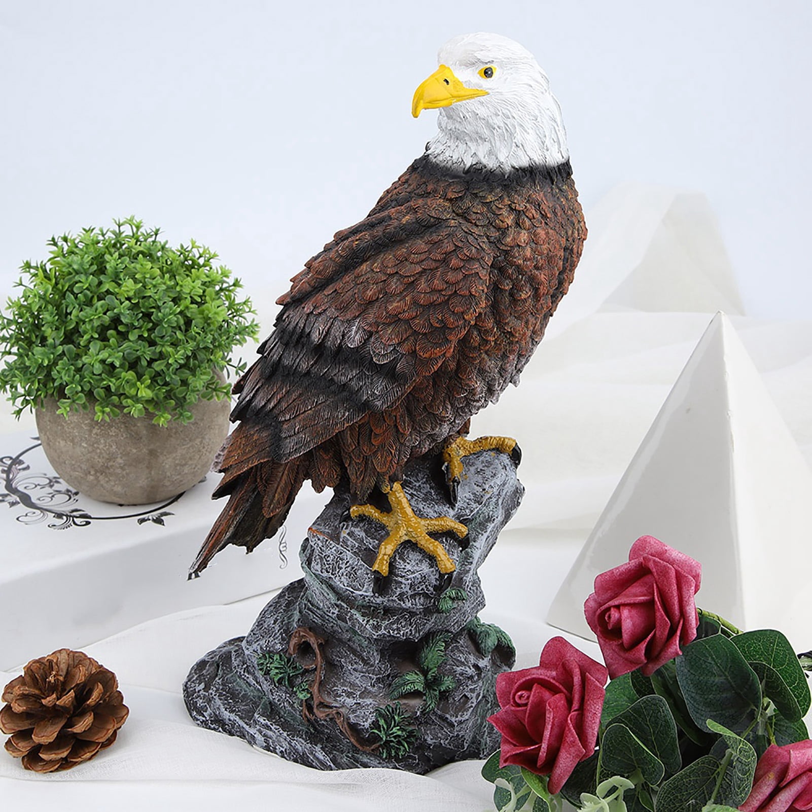 Outdoor Garden Decor Sculptures Statues , Bald Eagle Stand on Stone Animal Figurine Decorations for Lawn Yard, Home Patio Decor Gardening Gifts
