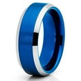 thumbnail image 2 of Silly Kings 8mm Blue Brushed Tungsten Carbide Wedding Ring High Polished Silver Beveled Edges Band 13, 2 of 3