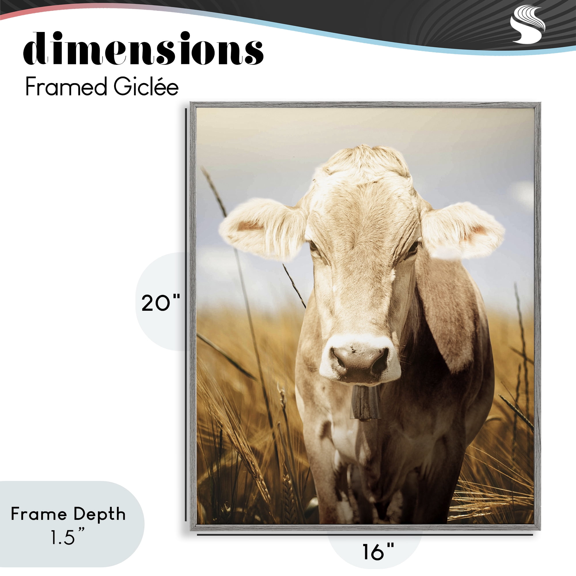 Stupell Industries Simple Belle Cow Portrait Gray Framed Giclee Art, design by Marcus Prime