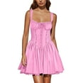 thumbnail image 2 of Fewfanhot Fall Dresses for Women Corset Mini Dress Spaghetti Straps Lace up Ruffle Short Dress Sundress, 2 of 6