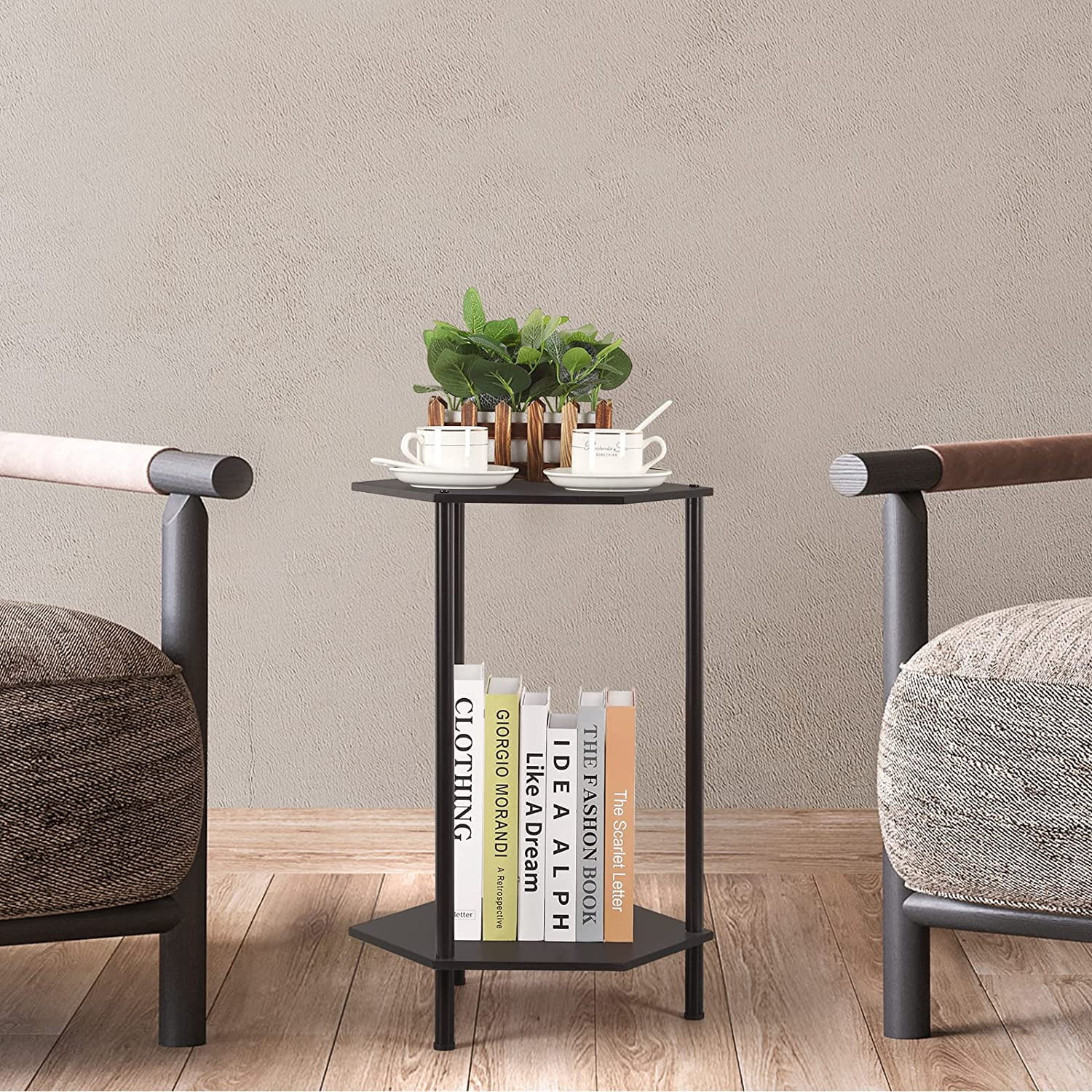 Oumilen Set of 2 Tier Metal Black Nightstand 7.48"