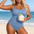 thumbnail image 4 of Ticikt Women Plus Size One Piece Swimsuits Tummy Control Bathing Suit Front Ruched Push Up Swimwear,Color:Light Blue,Size:20, 4 of 5