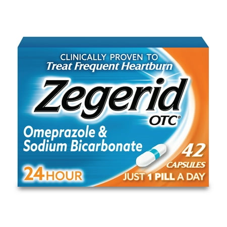 Zegerid Heartburn Relief, 24 Hour Heartburn Medicine, Omeprazole & Sodium Bicarbonate, 42 Count