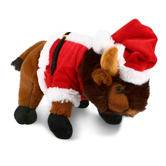DolliBu Santa Wild Buffalo Stuffed Animal Plush Toy - Super Soft Wild Animal Dress Up with Red Santa Claus Outfit, Wildlife Holiday Christmas Gift - 9.5 Inches