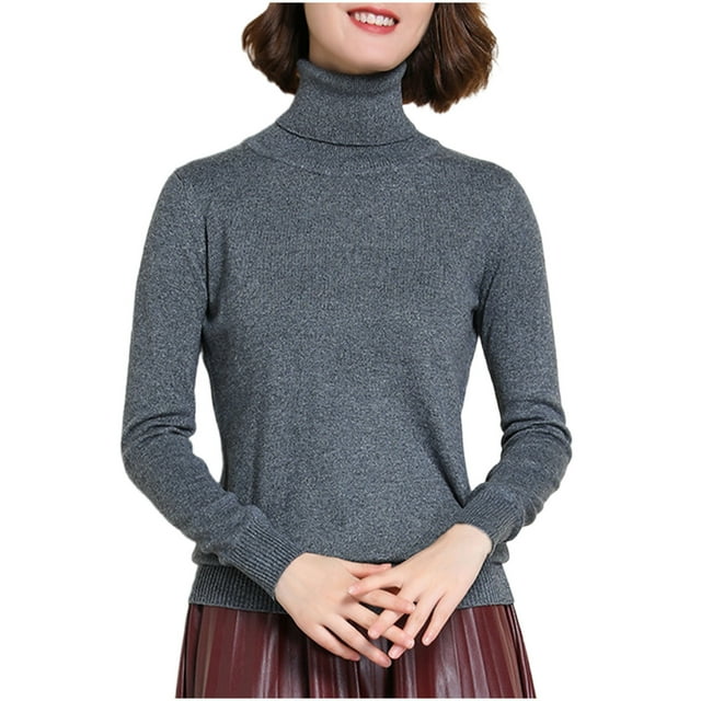 JMYHOAM Sweaters pour Femmes Classique Léger Col Roulé Couche de Base Chandail Manches Longues