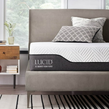 LUCID 10 Inch Queen Hybrid Mattress - Bamboo Charcoal and Aloe Vera Infused Memory Foam - Moisture Wicking - Odor Reducing - CertiPUR-US