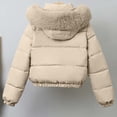thumbnail image 5 of Women Cropped Winter Puffer Coat, Solid‑Color Fuzzy‑Lined Quilted Hooded Zip‑Snap Casual Outerwear With Side Pockets for Cold Weather Travel, 5 of 10