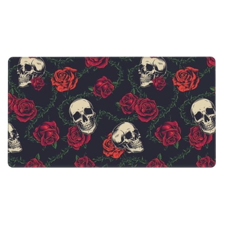 ZICANCN Gaming Mouse Pad, Colorful Skulls Tattoos Roses Large Mouse Mat Desk Pad, Keyboard Mouse Mat, 15.8x29.5 inch