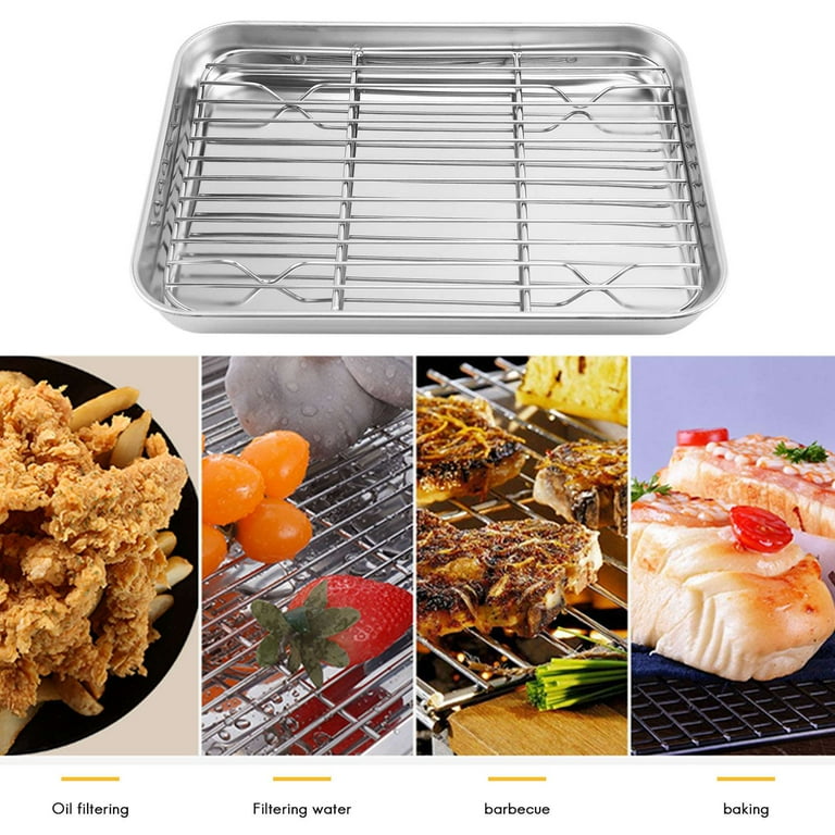 2 Set Toaster Oven Tray And Rack Set, Small Stainless Steel Baking Pan With  Cooling Rack, 10 Inch & 9 Inch - Baking Dishes & Pans - AliExpress