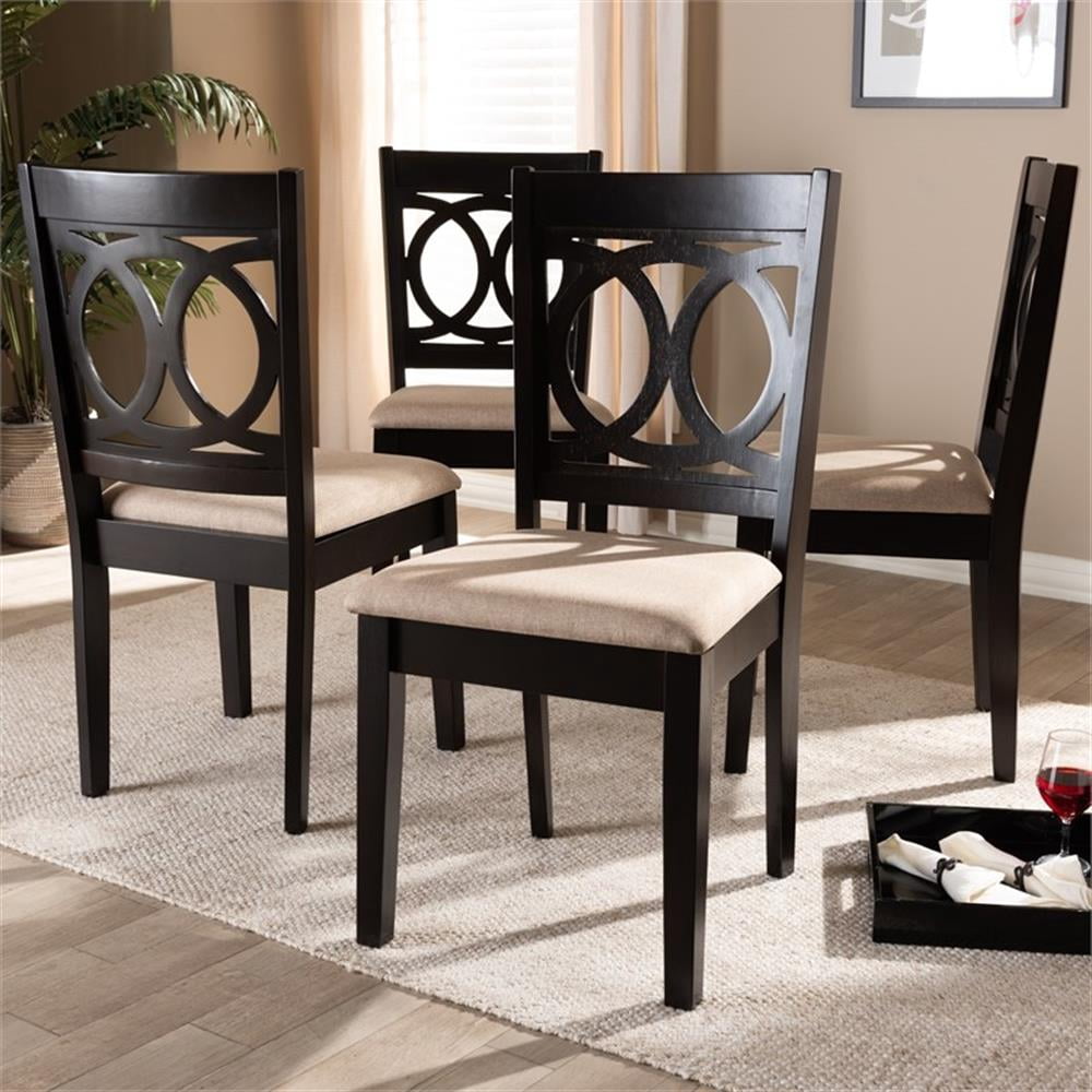 Set of 4 Baxton Studio Lenoir Modern and Contemporary Sand Fabric Upholstered Espresso Brown Finished Wood Dining Chairs