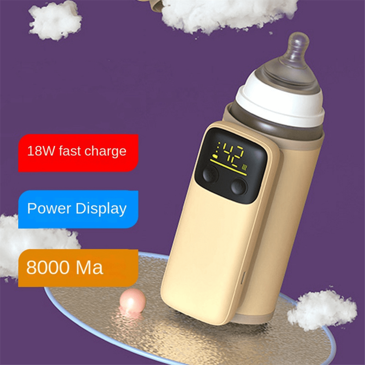 Bottle Heating Jacket 6Levels Adjustment Temperature Display Night Light Lighting Portable Baby Bottle Heater 6000Amh B