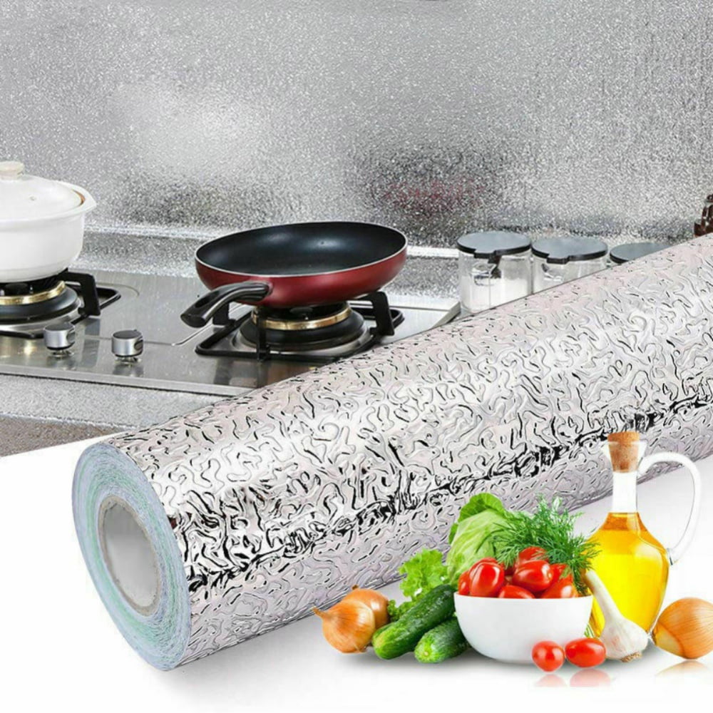 Peel and Stick Wallpaper for Kitchen Oil Proof Waterproof Sticker Self Adhesive Shelf Liner Stainless Steel Wall Paper for Stove Kitchen Backsplash Removable 15.6 X 196 inch