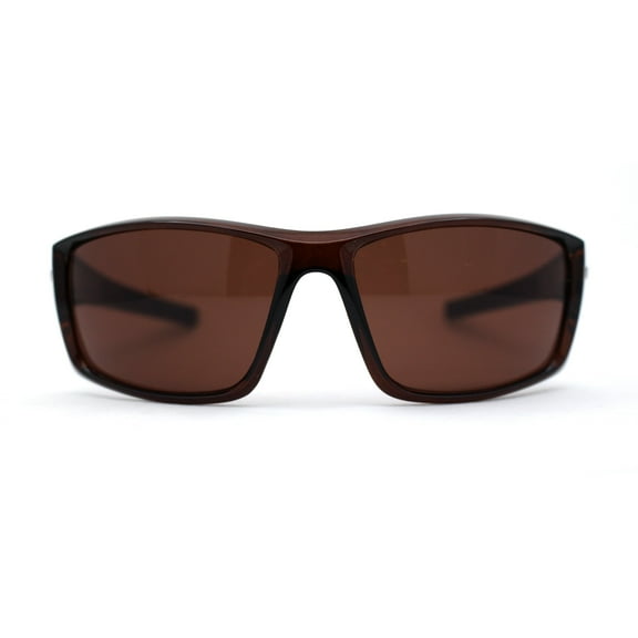 Mens Antiglare Driving Lens Wrap Around Sport Rectangular Plastic Sunglasses All Brown