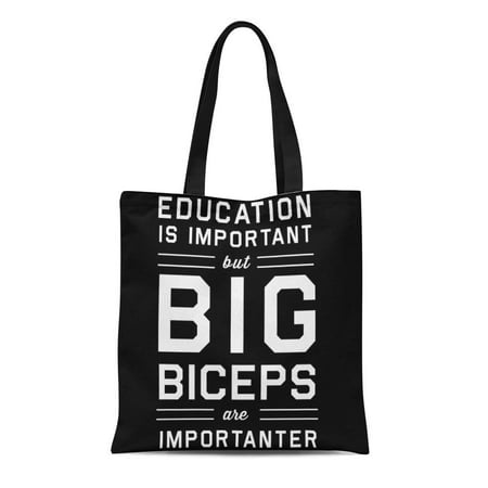 LADDKE Canvas Tote Bag Funny Big Biceps Are Humor Education Important Workout Fitness Reusable Handbag Shoulder Grocery Shopping