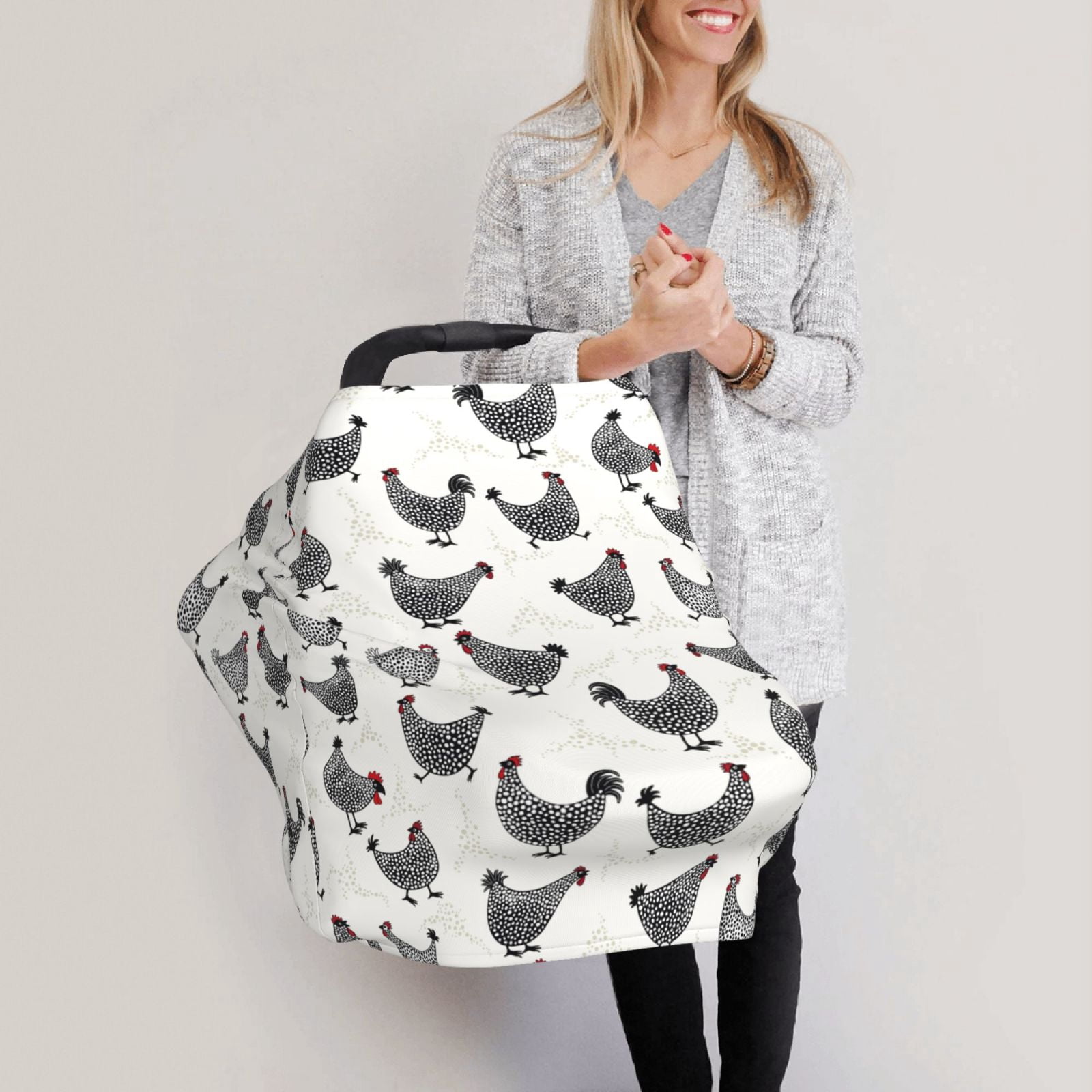 Fotbe Funny Chicken Pattern Car Seat Covers for Babies, Nursing Breastfeeding Cover Infant Carseat Canopy, Soft Stretchy Carrier Cover