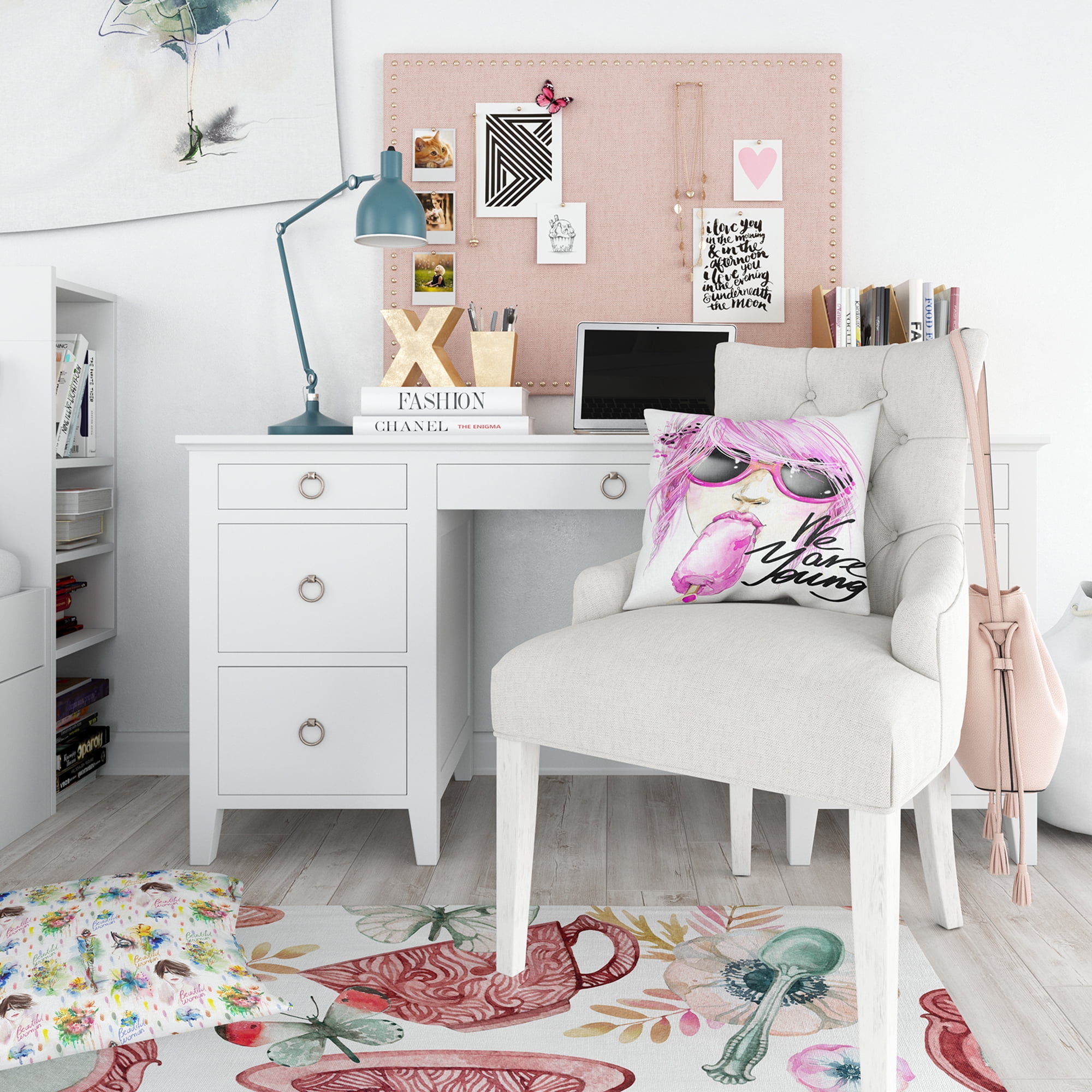 Designart 'Pink Hair Don't Care' Traditional Duvet Cover Set