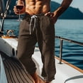thumbnail image 2 of Hurxie Men's Long Linen Shorts Below Knee Pocketed 3/4 Summer Drawstring Capri Pant Brown,M, 2 of 5