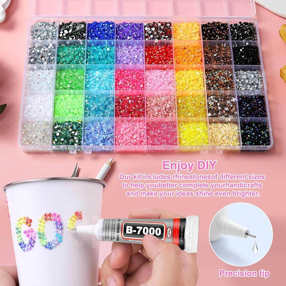 Bedazzler Kit with Rhinestones for Bedazzling, 3mm 40000 Pcs Flatback Gems for Crafting, Bedazzling Kit with 3Pcs B7000 Glue for Clothing Shoes Nail Book Diamond Art Bedazzled Kits