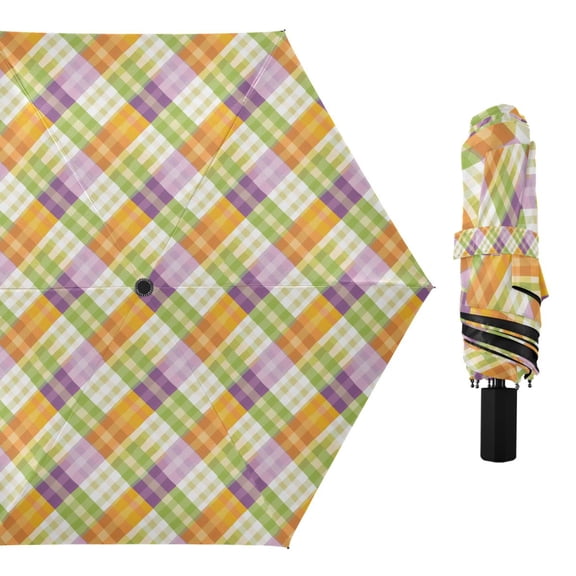 Colorful Gingham Compact Sun Umbrella Windproof Travel Umbrellas for Rain Strong Portable UV Protection