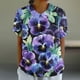 thumbnail image 2 of Blusas de Manga Corta para las Mujeres Cuello de Muñeca Lindo Lino Algodón, Impreso Suelto Camiseta para el Uso Casual, Diario Y de Verano, 2 of 4
