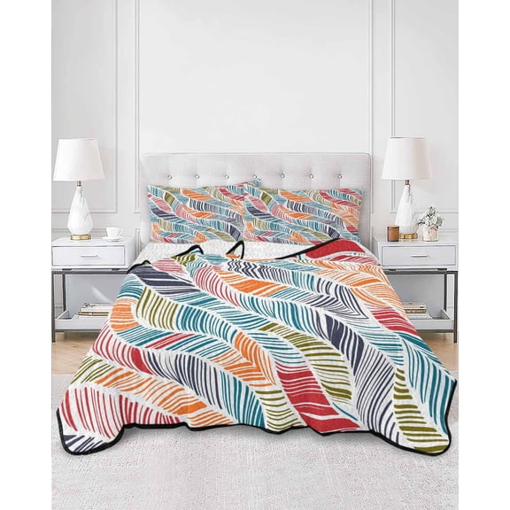 Quilts Queen Size, Abstract Beach Soft Comforter Bedding Set for Bed, Summer Colorful Coastal Ocean Sea Wave Lightweight Quilted Bedspread with Pillow Cover(2 Pieces) for All Season, 90x96 Inch