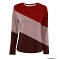 thumbnail image 4 of Crewneck Casual Long Sleeve Tops for Women Loose Fit Patchwork Softy Going Out Tops Trendy(Wine,3XL), 4 of 4