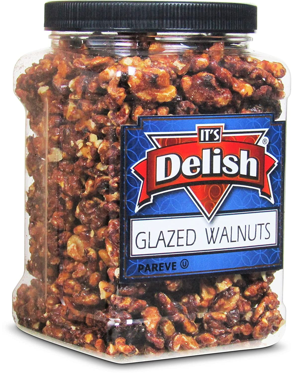 Gourmet Glazed Walnuts by Its Delish, 30 Oz Jumbo Reusable Container Jar  Vegan, Kosher, Non-GMO, No Artificial Flavors  Healthy Protein-Packed Lightly Sweetened Walnuts for Dessert, Baking