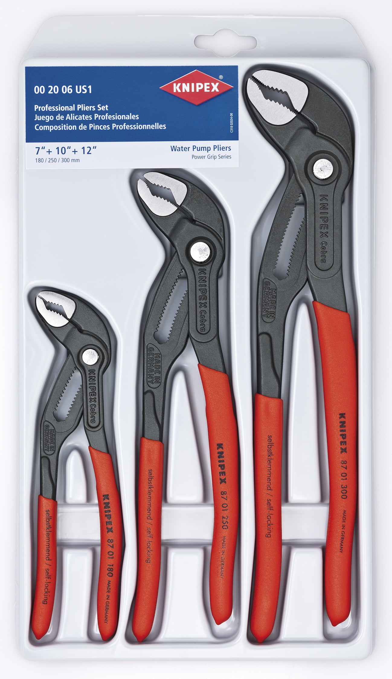 10" and 12" Knipex 3 Piece Cobra Pliers Set Includes 7" 