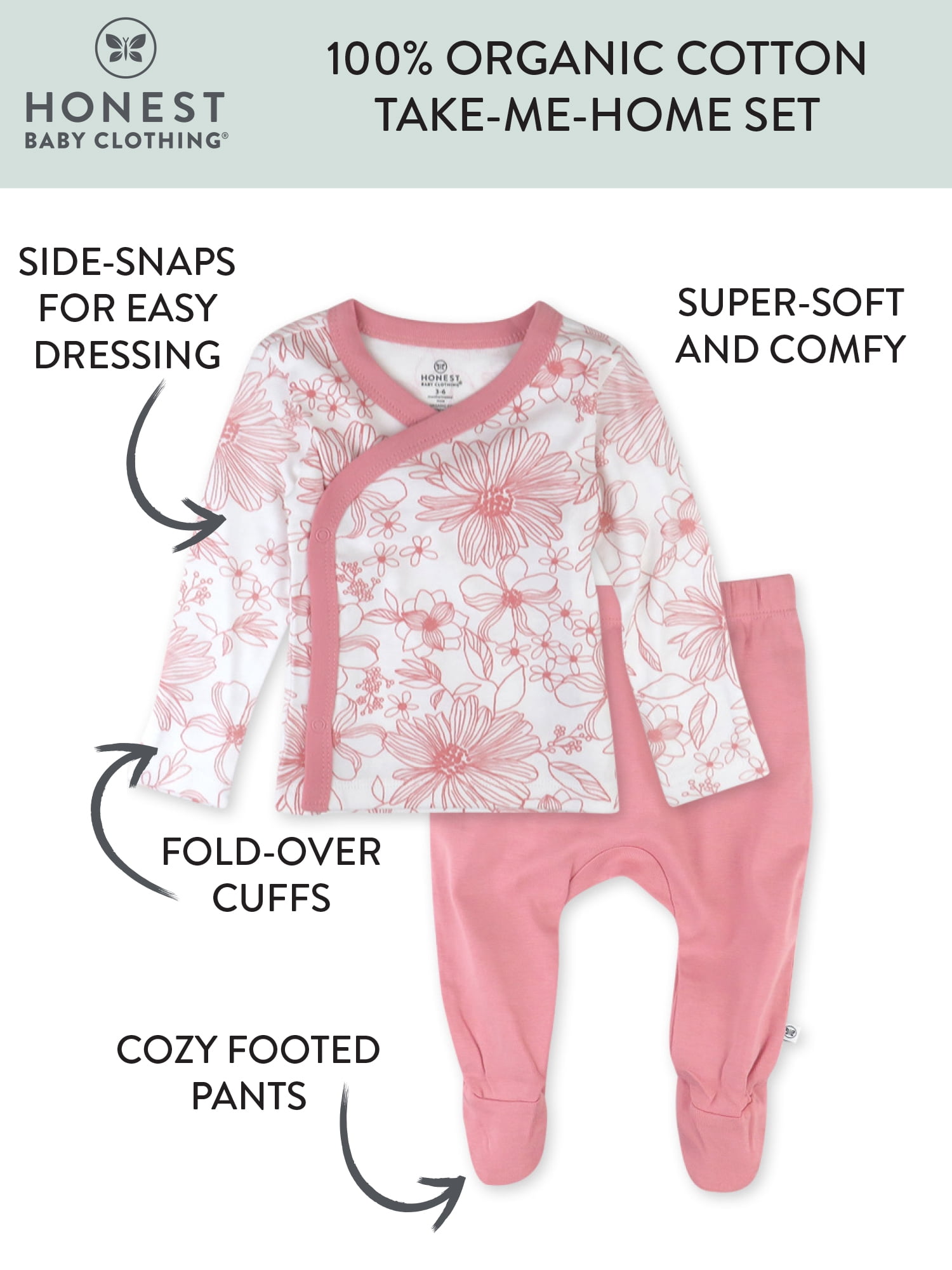 Honest Baby Clothing Baby Boy or Girl Gender Neutral Organic Cotton Take Me Home Set, 2 Piece (Preemie-9 Months)