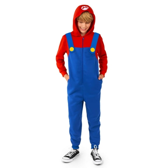 Morris Costumes OSKO1002L Super Mario Bros. Hooded one piece Costume for Kids - Large - Size 10-12