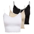 thumbnail image 1 of ONLY Top corto para mujer paquete de 3 - ONLVICKY LACE SEAMLESS CROPPED TOP, top de tirantes, encaje Negro/Blanco/Beige XS/S (X-Small/Small), 1 of 7