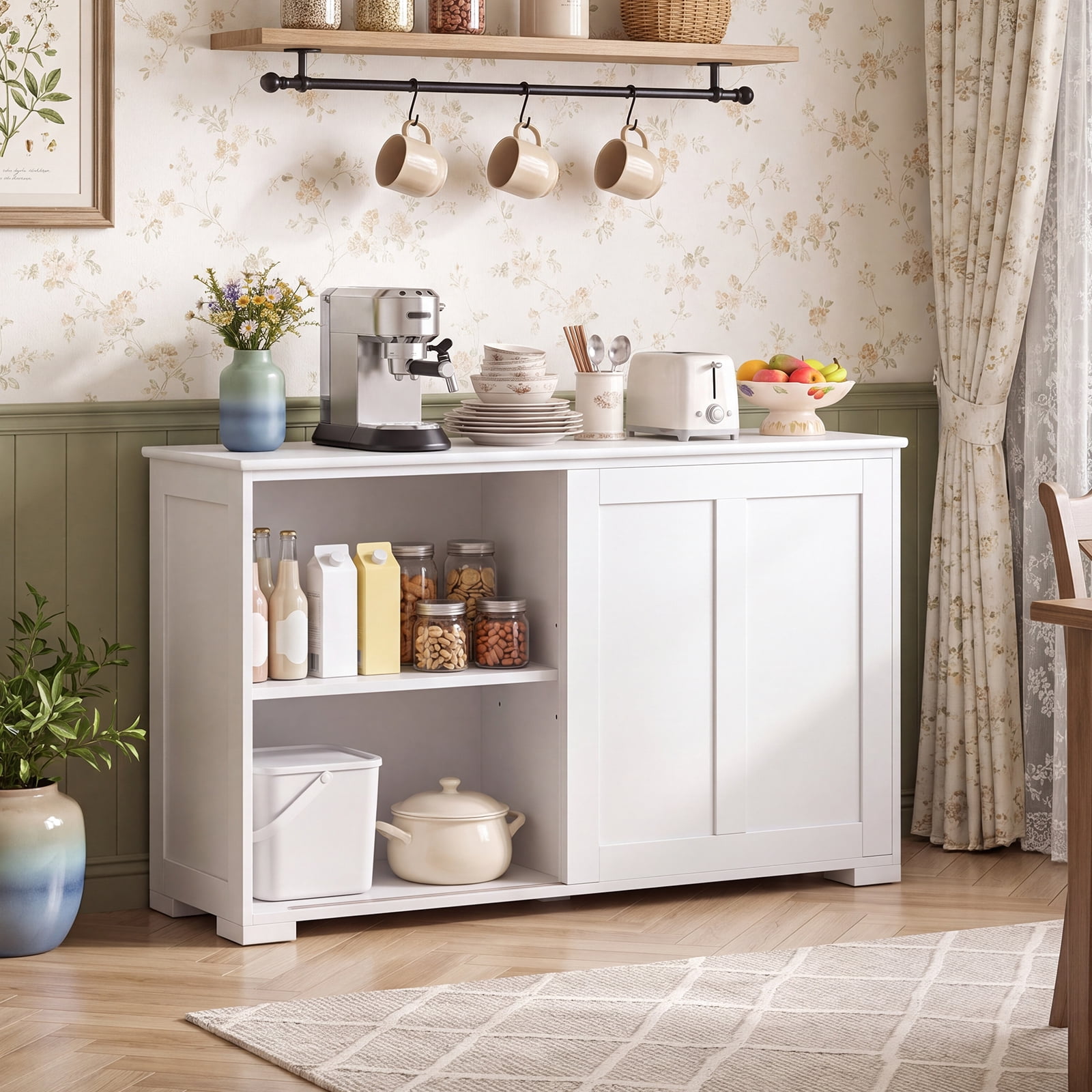 Costway 42" Sideboard Buffet Cabinet Wooden Kitchen Storage Cabinet White