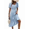 thumbnail image 3 of Women'S Vintage Polka Dot Dress V-Neck Waist Cinching Elegant Short Sleeved A-Line Dress Sky Blue XXL, 3 of 9