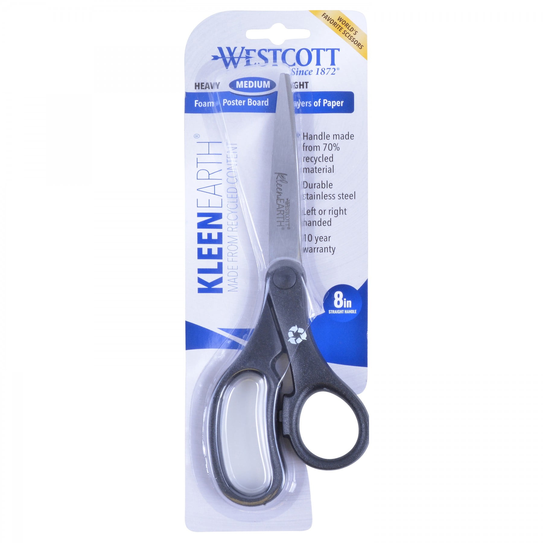 Westcott KleenEarth Basic 8" Scissors, Straight, Black, Pack of 6