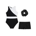 thumbnail image 3 of Doomiva Kids Girls Sleeveless Cutout Back Gymnastics Leotard Athletic Ballet Dance Biketard and Shorts Hair Tie Set White&Black 6, 3 of 5