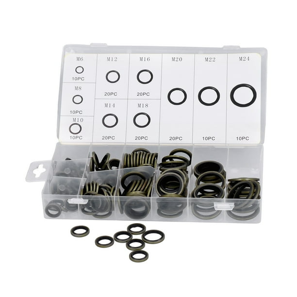 Arandela De Sellado Adherida, Kit De Juntas Adheridas De 150 Piezas Con Caja De Plástico Transparente Para Dispositivos Mecánicos Para Evitar Fugas De Aceite Y Fugas De Agua ANGGREK Bonded Gasket