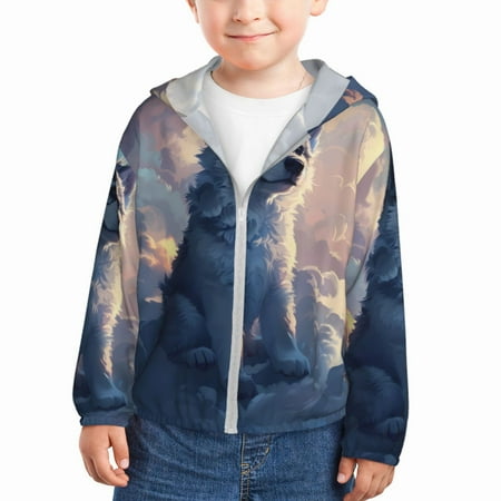 

Lukts Cloud Wolf Print Children s Long-Sleeved Sun Protection Clothing Hooded Sweatshirts for Boys and Girls Outdoor Sports-2 Years